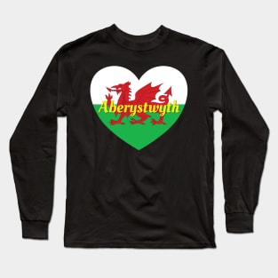 Aberystwyth Wales UK Wales Flag Heart Long Sleeve T-Shirt